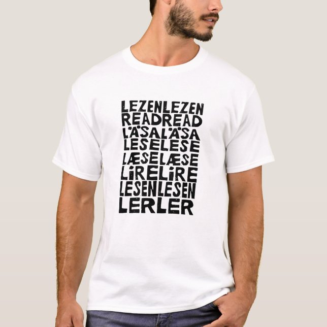 Read in 8 Languages Lino Print T-Shirt (Front)