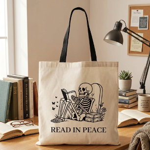 Read In Peace Funny Book Lover Reading Skeleton Tote Bag