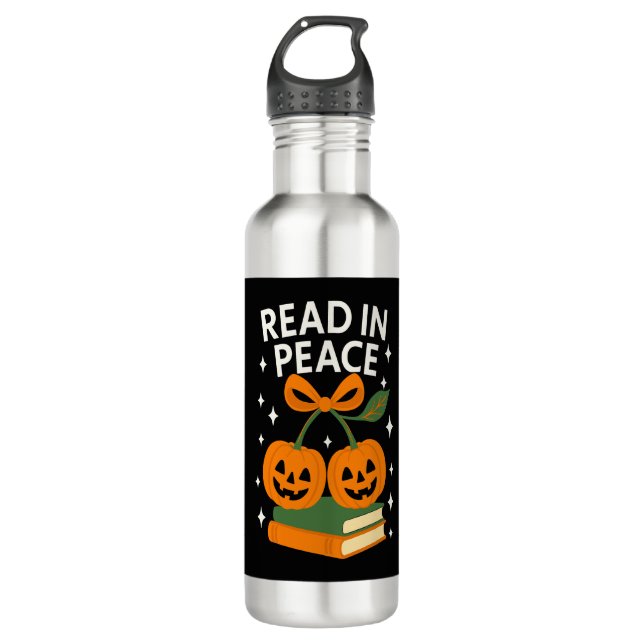 Read in Peace Funny Halloween Book 710 Ml Water Bottle (Front)