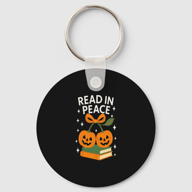 Read in Peace Funny Halloween Book Key Ring (Front)