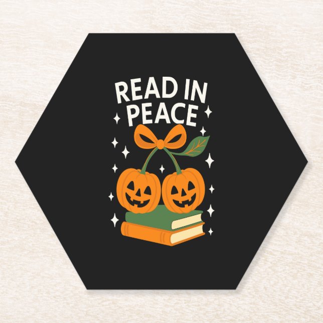 Read in Peace Funny Halloween Book Paper Coaster (Front)