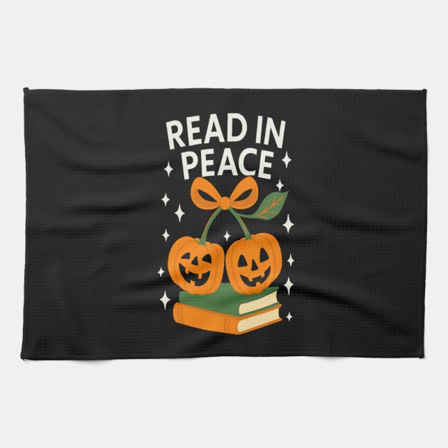 Read in Peace Funny Halloween Book Tea Towel (Horizontal)