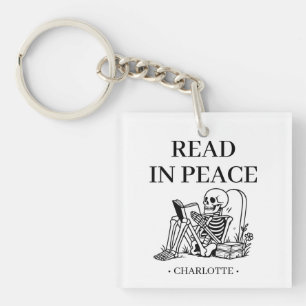 Read In Peace Funny Reading Skeleton Book Lovers Key Ring