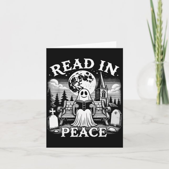 Read In Peace Ghost Reading Books Funny Halloween  Card (Front)