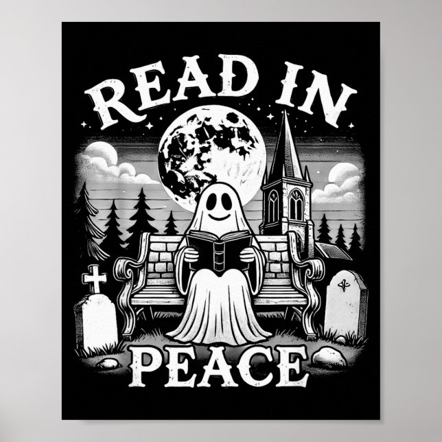 Read In Peace Ghost Reading Books Funny Halloween  Poster (Front)