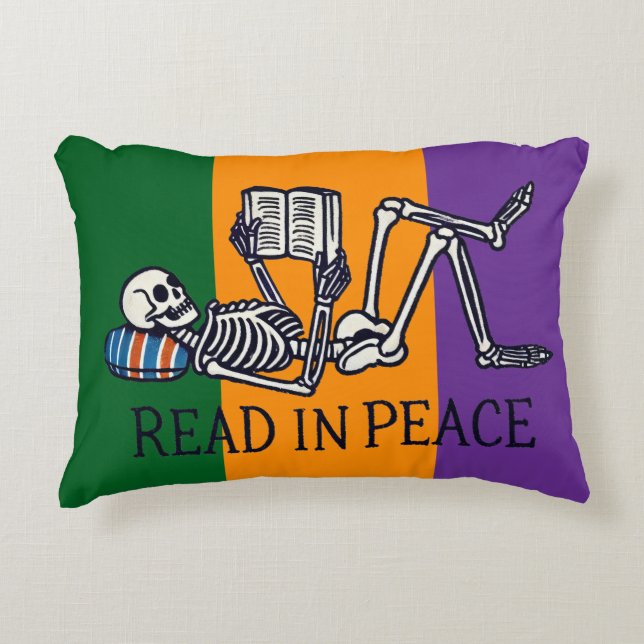 Read in peace skeleton decorative cushion (Front)