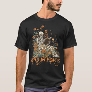 Read In Peace Skeleton Reading Book Halloween Book T-Shirt