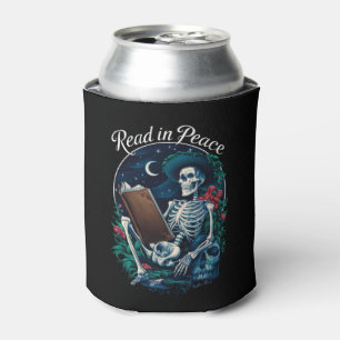 Read in Peace Skeleton Reading Book Lover Bookish Can Cooler