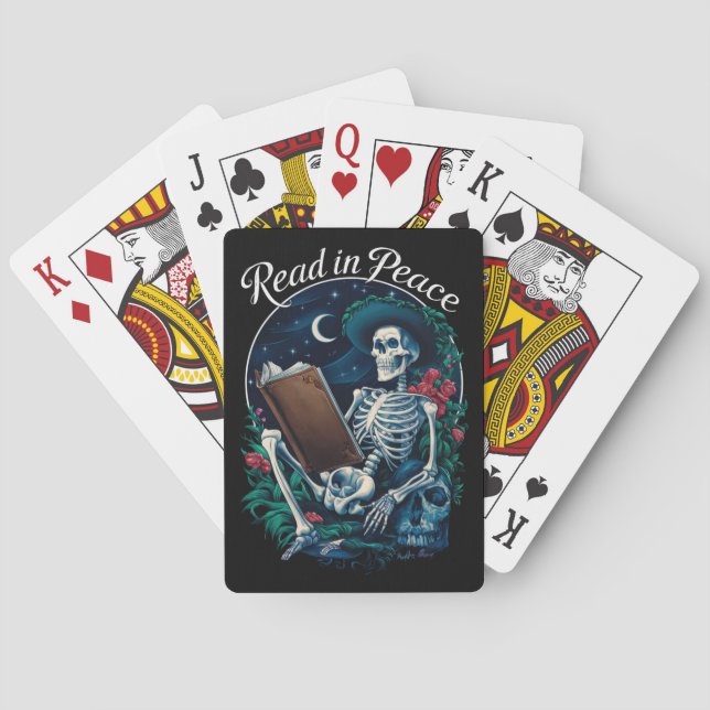 Read in Peace Skeleton Reading Book Lover Bookish  Playing Cards (Back)