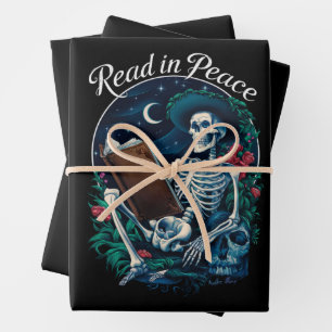 Read in Peace Skeleton Reading Book Lover Bookish  Wrapping Paper Sheet