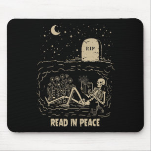 Read In Peace Skeleton Reading Books Funny Hallowe Mouse Mat