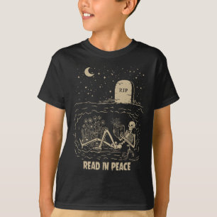 Read In Peace Skeleton Reading Books Funny Hallowe T-Shirt