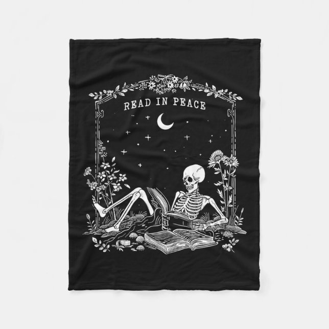 Read In Peace Spooky Teacher Skeleton Trick Teach  Fleece Blanket (Front)