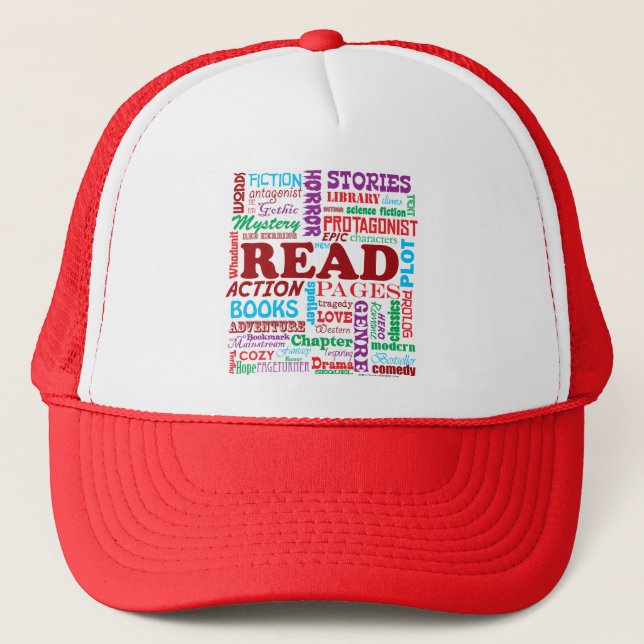 Read It Fun Bookworm Typography Pattern Trucker Hat (Front)