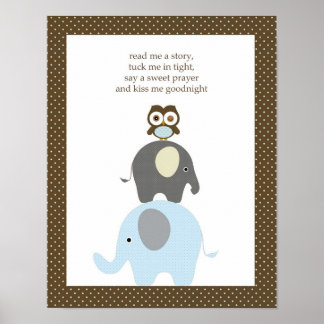 Read me a story owl elephant boy nursery art poster