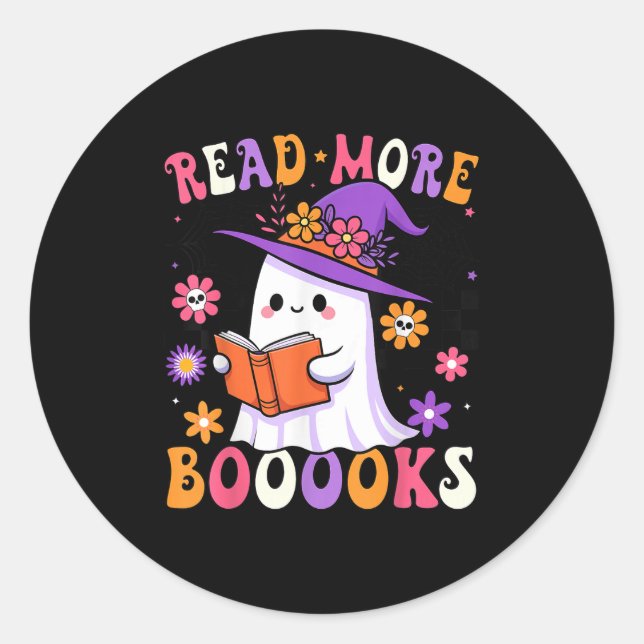 Read More Books Ghost Reading Book Funny Teacher H Classic Round Sticker (Front)