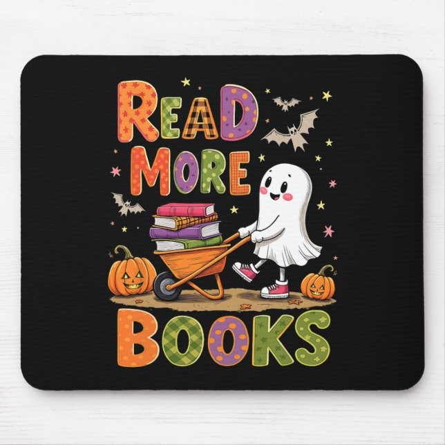 Read More Books Halloween Cute Ghost Spooky Reader Mouse Mat (Front)