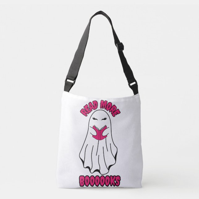 Read more Books Halloween Ghost Pink Crossbody Bag (Front)