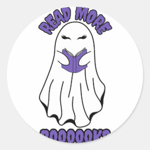 Read more Books Halloween Ghost Purple Classic Round Sticker
