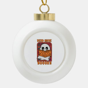Read More Books Library Ghost Reading Halloween Ceramic Ball Christmas Ornament