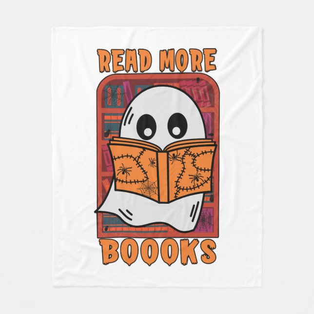 Read More Books Library Ghost Reading Halloween Fleece Blanket (Front)