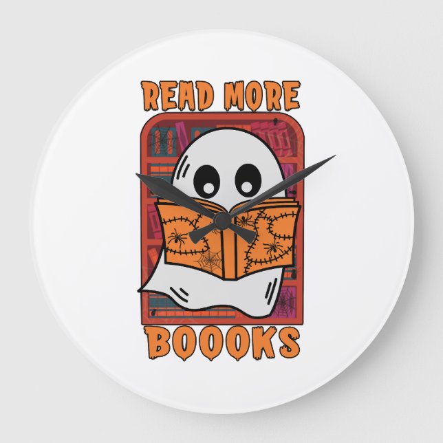 Read More Books Library Ghost Reading Halloween Large Clock (Front)