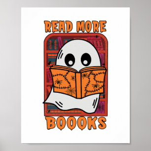 Read More Books Library Ghost Reading Halloween Poster
