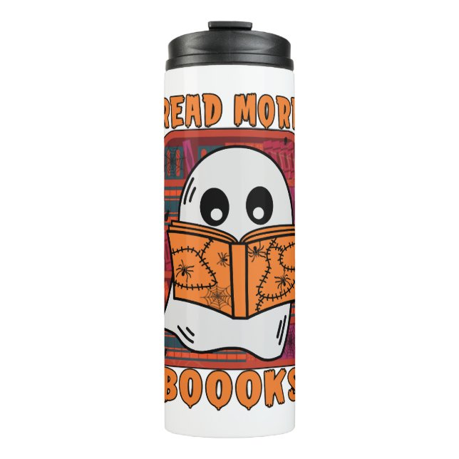 Read More Books Library Ghost Reading Halloween Thermal Tumbler (Front)