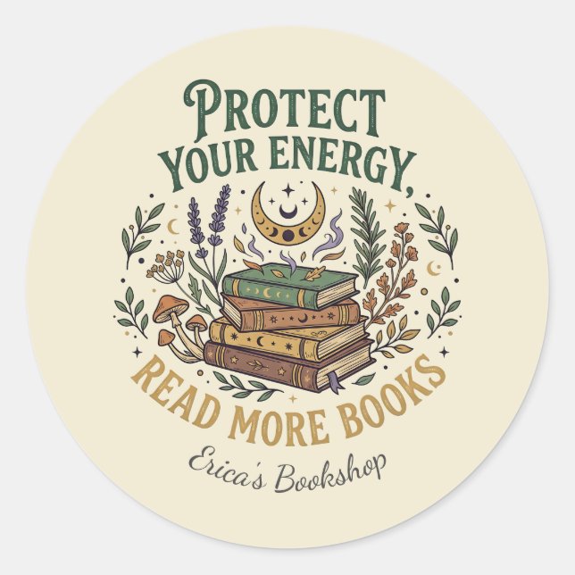 Read More Books Protect Your Energy Celestial Classic Round Sticker (Front)
