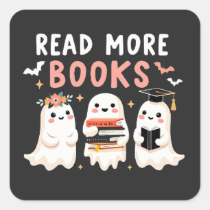 Read more books Spooky Halloween Ghost Book Lovers Square Sticker