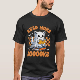 Read More Boooks Funny Groovy Halloween Cat Ghost  T-Shirt
