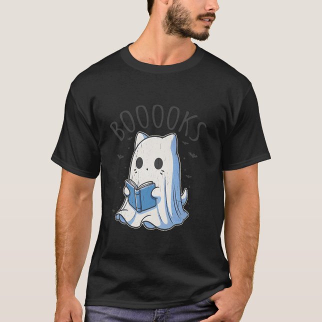 Read More Boooks Funny Groovy Halloween Cat Ghost  T-Shirt (Front)