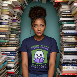 Read More BOOOOOKS Cute Halloween Ghost Reading  T-Shirt