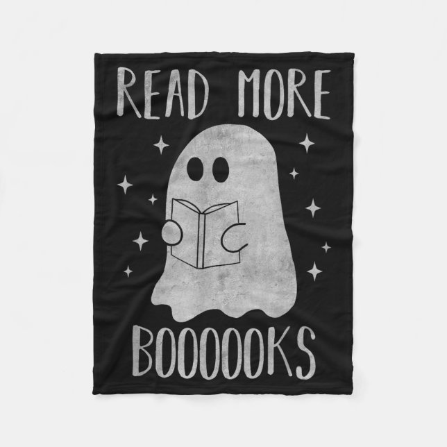 Read More Boooooks Funny Cute Halloween Ghost Read Fleece Blanket (Front)