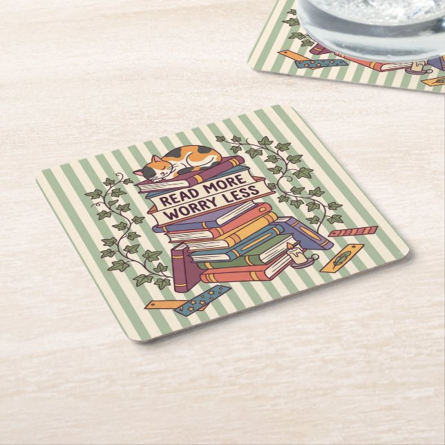Read More Worry Less Square Paper Coaster (Angled)
