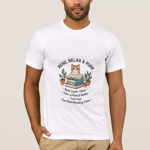 Read, Relax & Purr Cat Reading T-Shirt Book Love