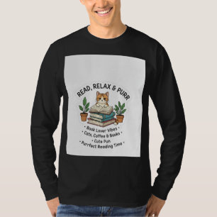 Read, Relax & Purr Cat Reading T-Shirt Book Love
