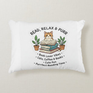 Read Relax & Purr – Cute Cat With Books Sticker Decorative Cushion