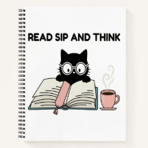 Read Sip And Think Cute Cat Reading Book & Coffee