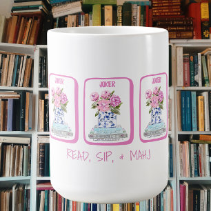Read, Sip & Mahj Book Lover Mahjong Peonies Gift Coffee Mug
