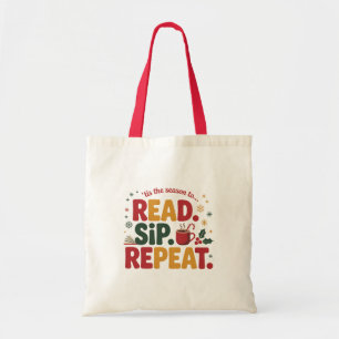Read Sip Repeat Festive Holiday Book Lover Tote Bag