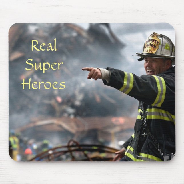 Read Super Heroes, Firefighter at 911 Twin Towers Mouse Mat (Front)