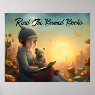 Read the Banned Books Girl and Bear Reading Poster