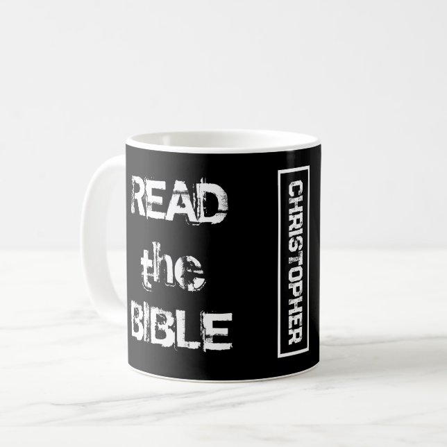 Read The Bible Black & White Coffee Mug (Front Left)