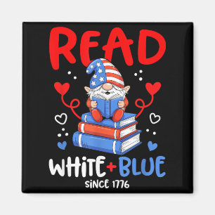Read White Blue Cute USA Gnome Book Magnet
