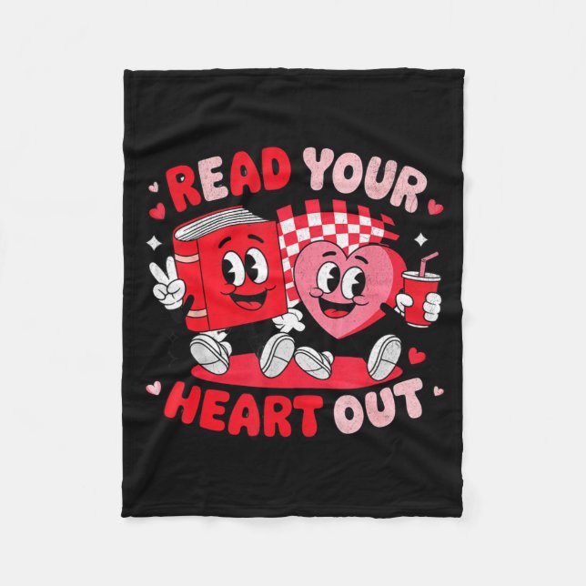 Read Your Heart Out Valentine's Day Retro Teacher  Fleece Blanket (Front)