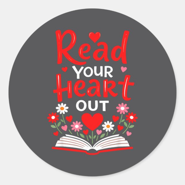 Read Your Heart Valentine Reading Book Girls Flowe Classic Round Sticker (Front)