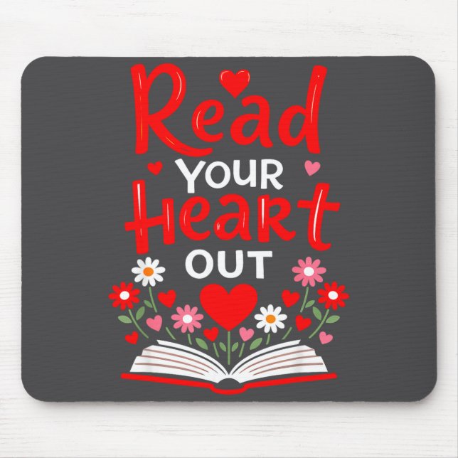 Read Your Heart Valentine Reading Book Girls Flowe Mouse Mat (Front)