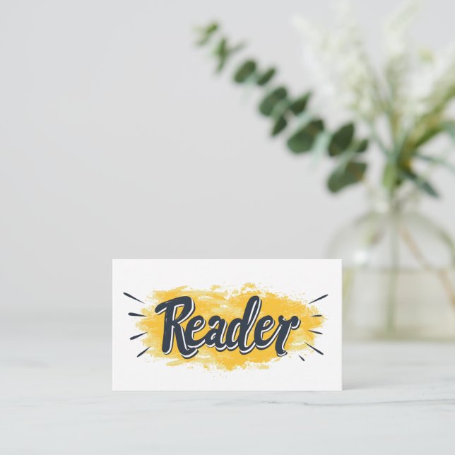 Reader Black and Yellow Slogan Business Card (Standing Front)