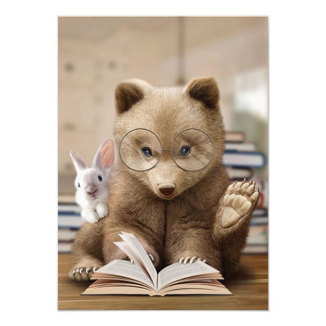 Reader Gift Bear And Rabbit Read Books Photo Print (Front)